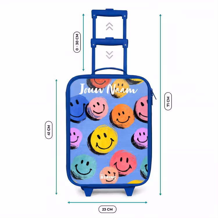 Kinderkoffer met naam - Blauw - Een speels en kunstzinnig patroon van kleurrijke smileys — 6