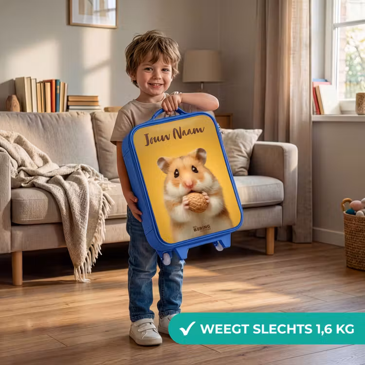 Kinderkoffer met naam - Blauw - Hamster - Walnoot - Dier — 2