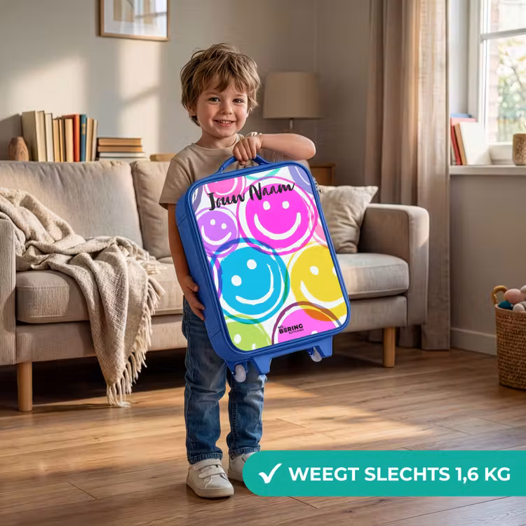 Kinderkoffer met naam - Blauw - Kleurrijke glimlachexplosie — 2