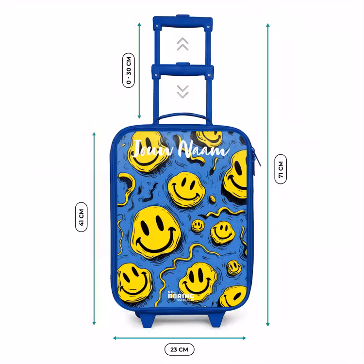 Kinderkoffer met naam - Blauw - Smiley - Blauw - Geel — 6