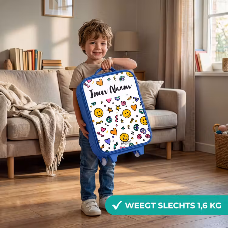 Kinderkoffer met naam - Blauw - Smiley - Hartje - Ster — 2