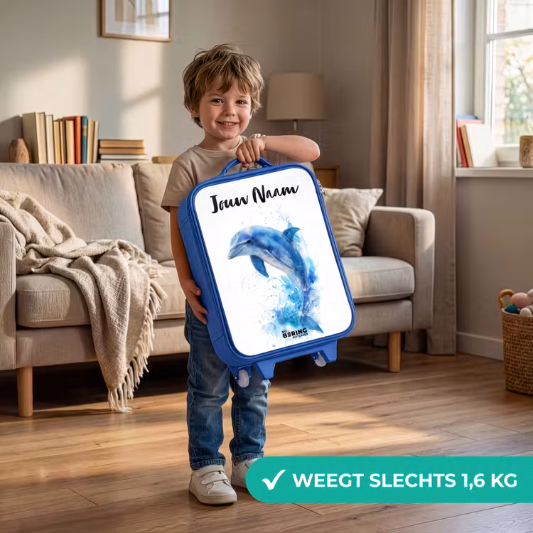 Kinderkoffer met naam - Blauw - Springende blauwe dolfijn — 2