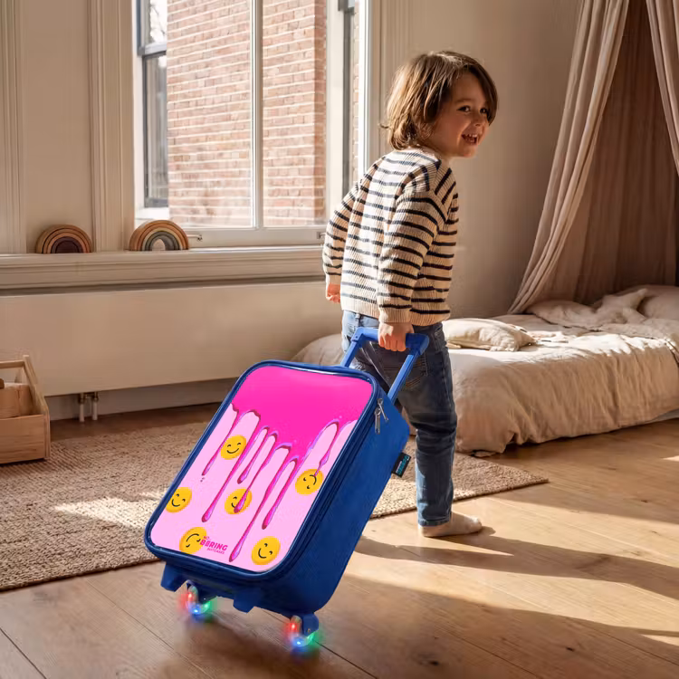 Kinderkoffer met naam - Blauw - Verf - Smiley - Roze — 3