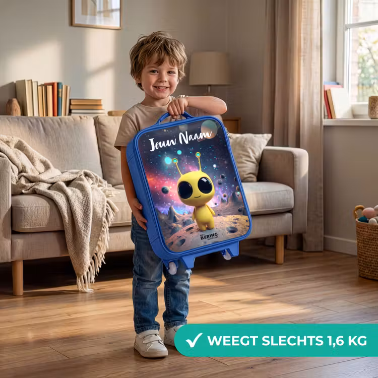 Kinderkoffer met naam - Blauw - Vrolijk buitenaards wezentje — 2