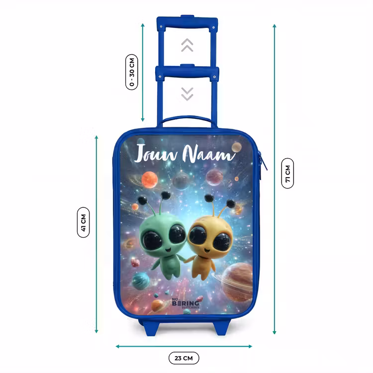 Kinderkoffer met naam - Blauw - Vrolijke buitenaardse vrienden — 6