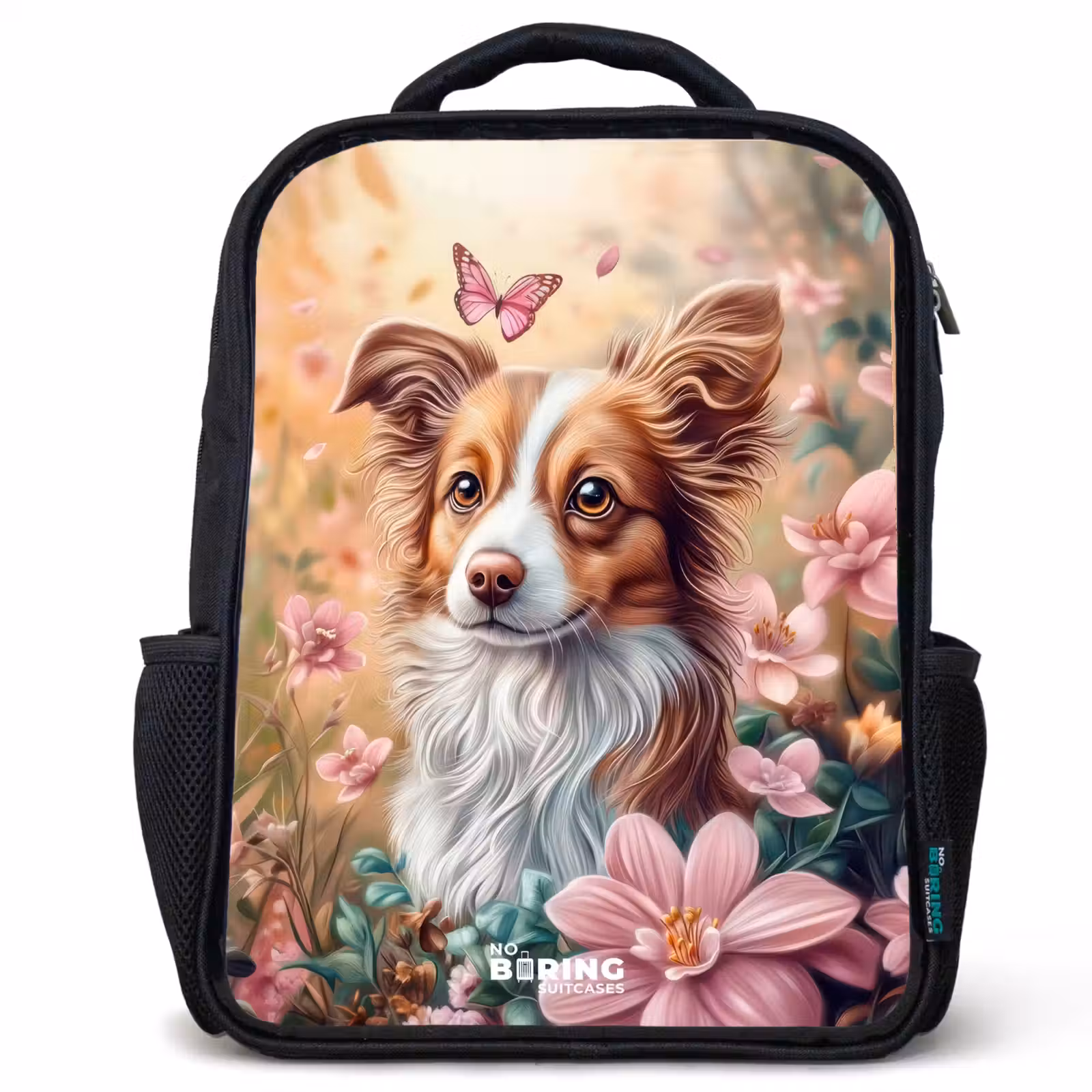Kinderrugzak - Zwart - Hond in bloemenveld met vlinders — 1