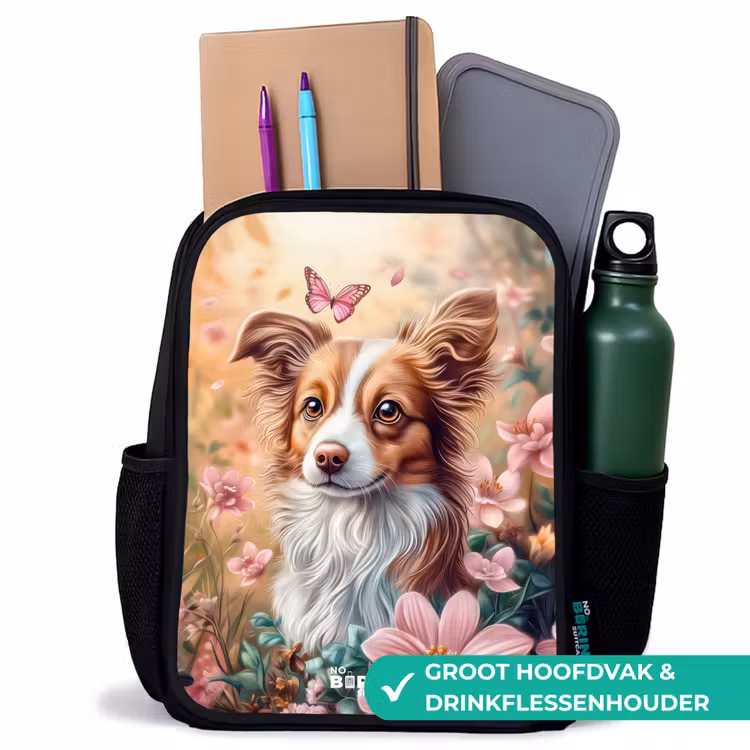Kinderrugzak - Zwart - Hond in bloemenveld met vlinders — 4