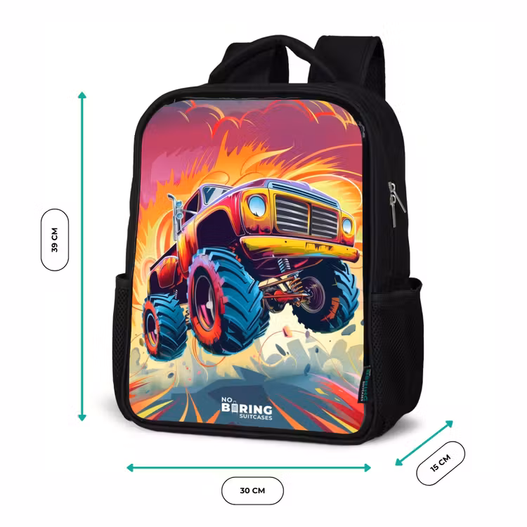 Kinderrugzak - Zwart - Roze Monstertruck Vliegt over het Asfalt — 5