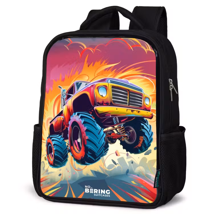 Kinderrugzak - Zwart - Roze Monstertruck Vliegt over het Asfalt — 7