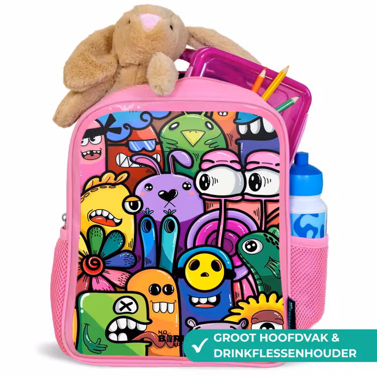 Kinderrugzak - Roze - Grappige kleurrijke monsters — 2