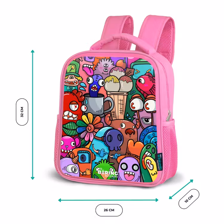 Kinderrugzak - Roze - Monsters, bloemen en ijsje patroon — 3