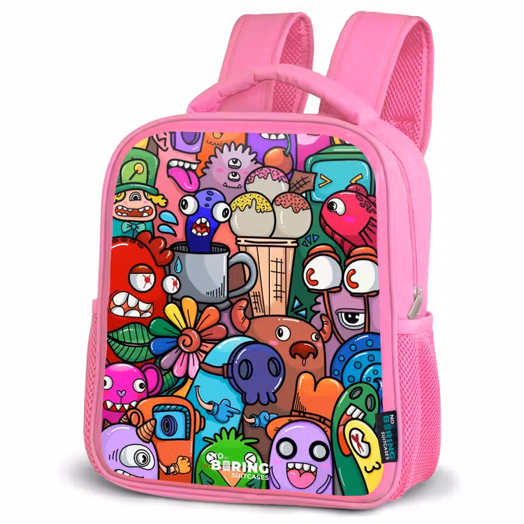Kinderrugzak - Roze - Monsters, bloemen en ijsje patroon — 6