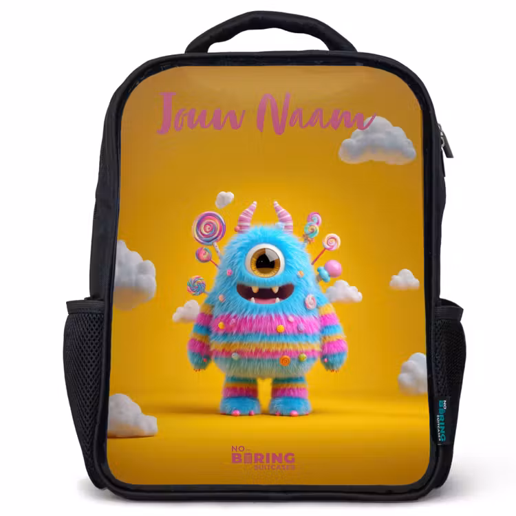 Kinderrugzak met naam - Zwart - Snoep - Monster - Regenboog — 1