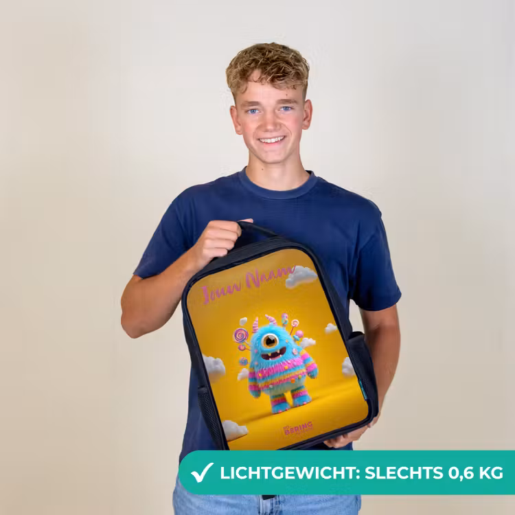 Kinderrugzak met naam - Zwart - Snoep - Monster - Regenboog — 3