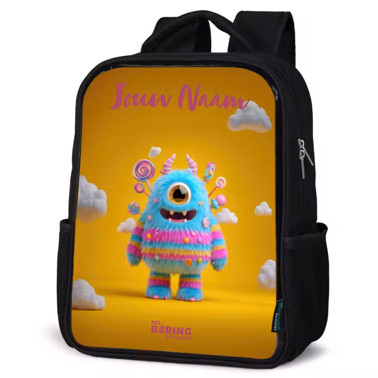 Kinderrugzak met naam - Zwart - Snoep - Monster - Regenboog — 7