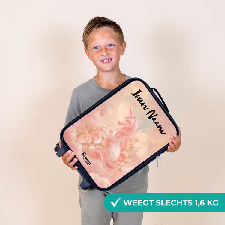 Kinderkoffer met naam - Zwart - Eenhoorn - Wolken - Roze — 2