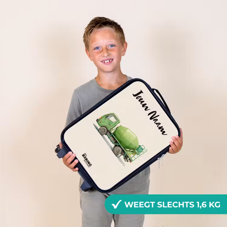 Kinderkoffer met naam - Zwart - Betonmixer - Getekend - Groen — 2