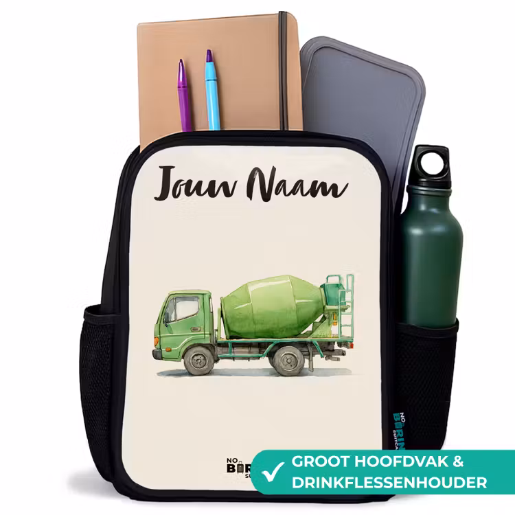 Kinderrugzak met naam - Zwart - Betonmixer - Getekend - Groen — 4