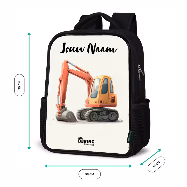 Kinderrugzak met naam - Zwart - Graafmachine - Getekend - Oranje — 5