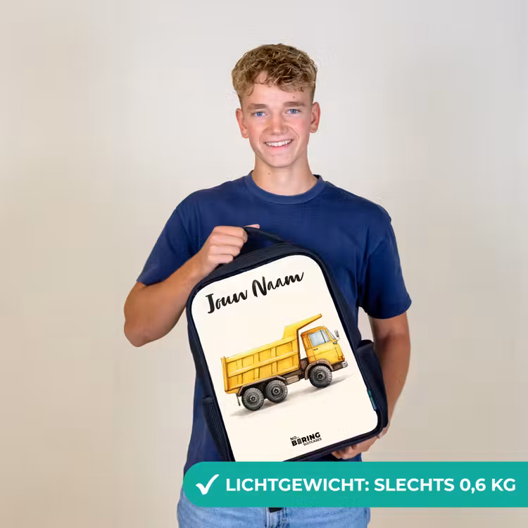 Kinderrugzak met naam - Zwart - Kiepwagen - Getekend - Geel — 3