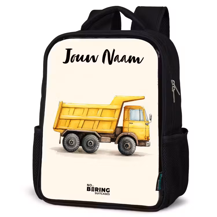 Kinderrugzak met naam - Zwart - Kiepwagen - Getekend - Geel — 7