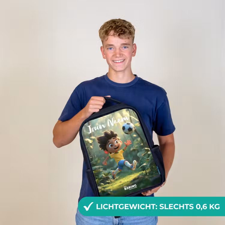 Kinderrugzak met naam - Zwart - Jongen - Voetbal - Bos - Bomen — 3
