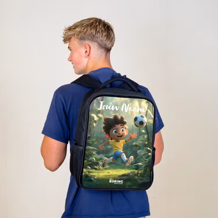 Kinderrugzak met naam - Zwart - Jongen - Voetbal - Bos - Bomen — 6