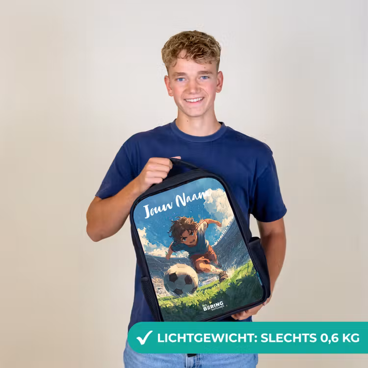 Kinderrugzak met naam - Zwart - Voetbal - Gras - Stadion - Schilderij — 3