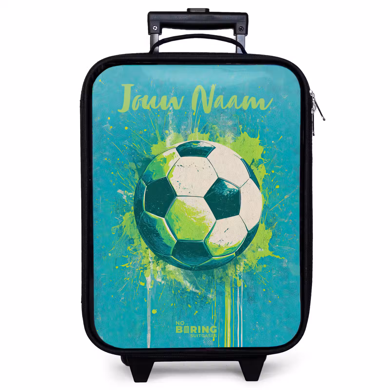 Kinderkoffer met naam - Zwart - Voetbalvibes - Verfspatten - Groen - Blauw — 1