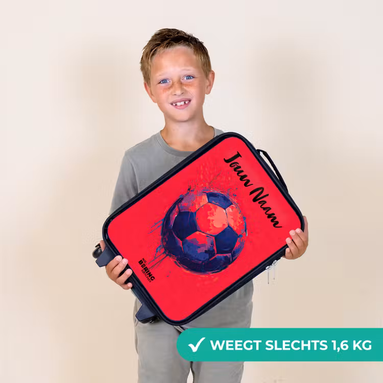 Kinderkoffer met naam - Zwart - Voetbalvibes - Verf - Blauw - Rood — 2
