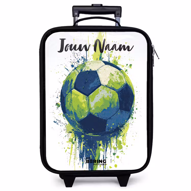 Kinderkoffer met naam - Zwart - Voetbalvibes - Verf - Groen - Blauw — 1