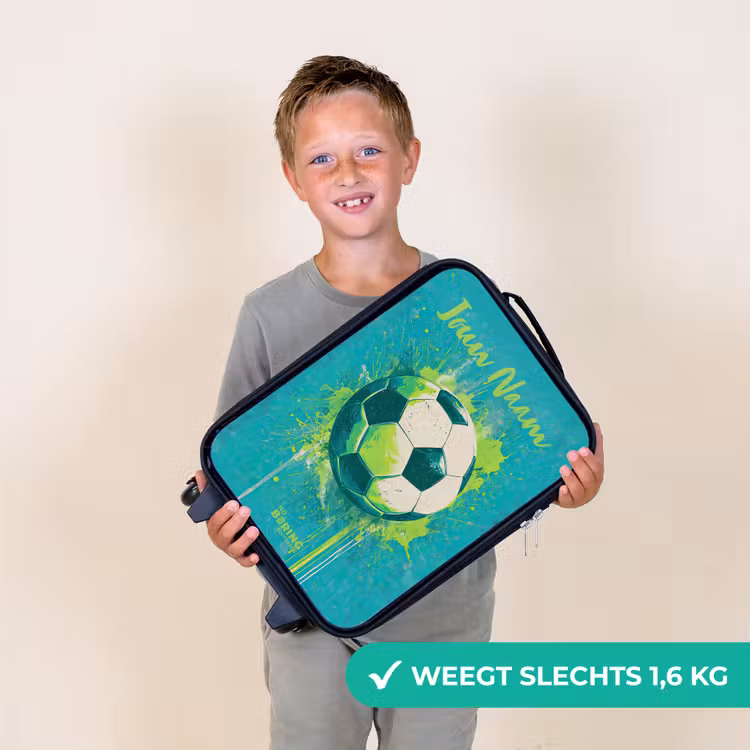 Kinderkoffer met naam - Zwart - Voetbalvibes - Verfspatten - Groen - Blauw — 2