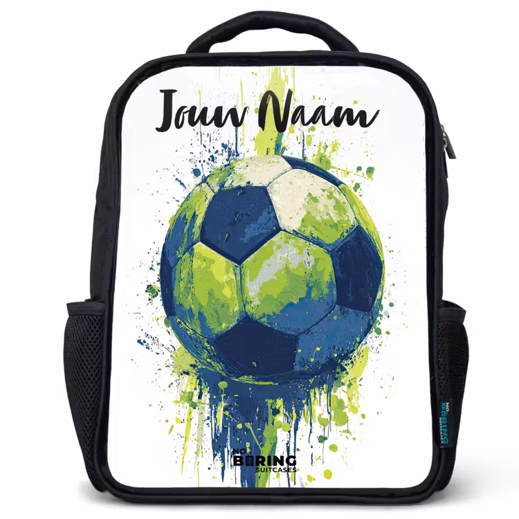 Kinderrugzak met naam - Zwart - Voetbalvibes - Verf - Groen - Blauw — 1