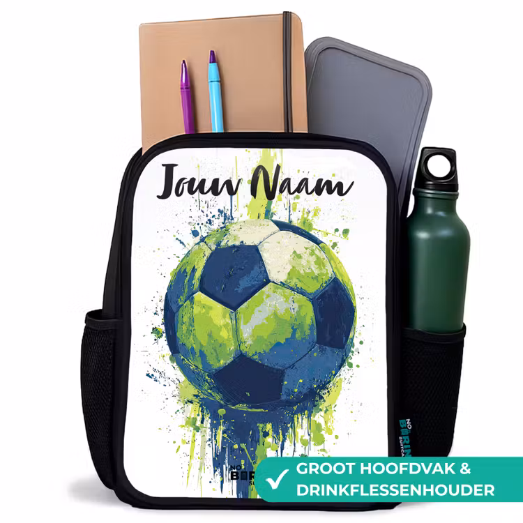 Kinderrugzak met naam - Zwart - Voetbalvibes - Verf - Groen - Blauw — 4