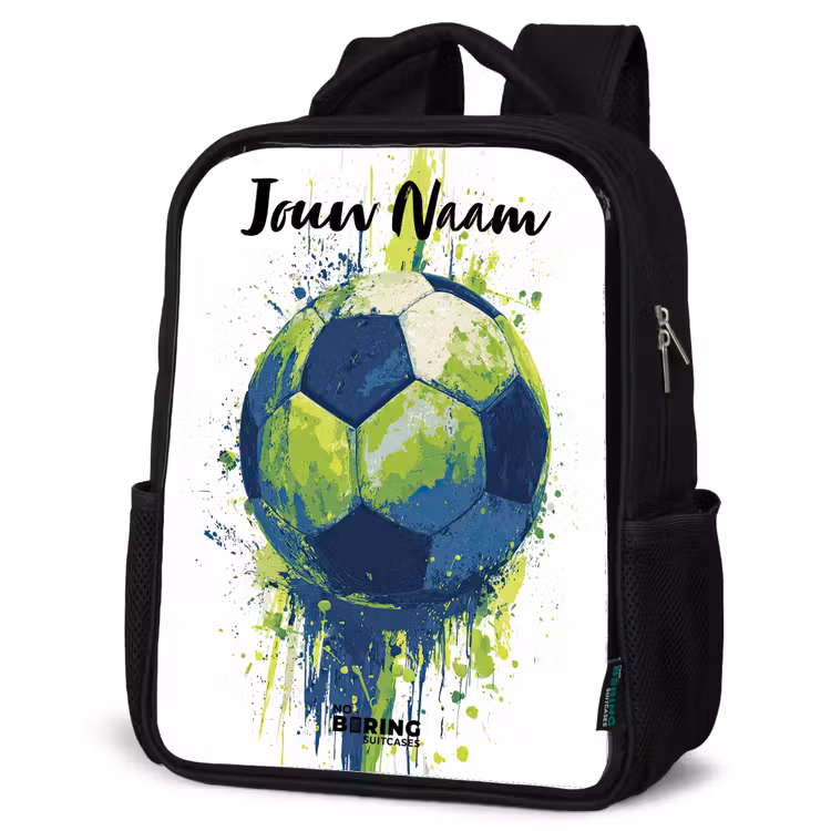 Kinderrugzak met naam - Zwart - Voetbalvibes - Verf - Groen - Blauw — 7