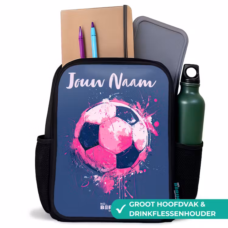 Kinderrugzak met naam - Zwart - Voetbalvibes -  Verf - Roze - Blauw — 4