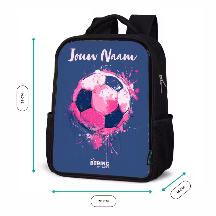 Kinderrugzak met naam - Zwart - Voetbalvibes -  Verf - Roze - Blauw — 5