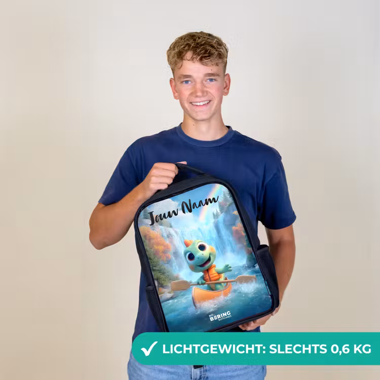 Kinderrugzak met naam - Zwart - Dino - Natuur - Waterval — 3