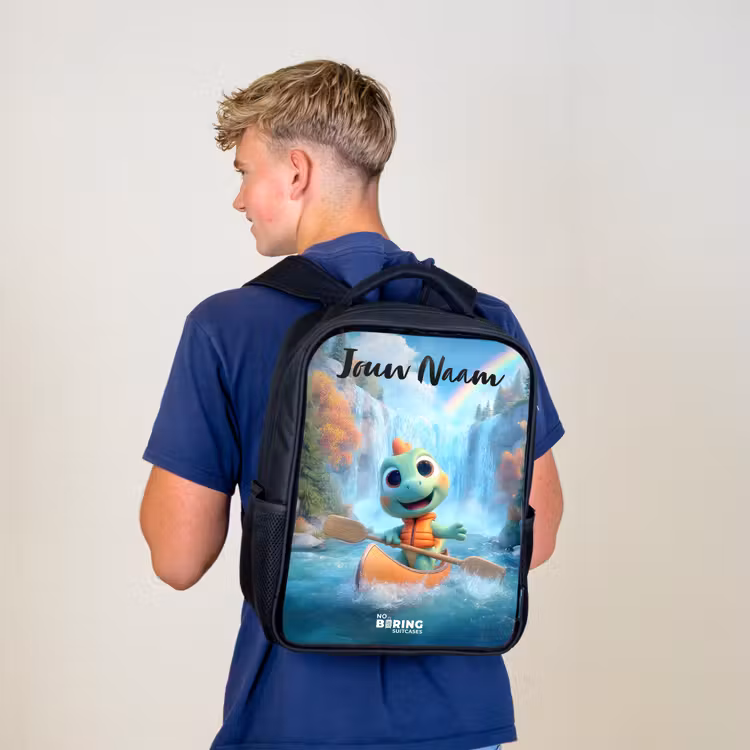 Kinderrugzak met naam - Zwart - Dino - Natuur - Waterval — 6