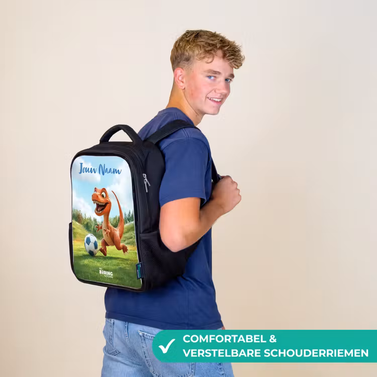 Kinderrugzak met naam - Zwart - Voetbal - Dino - Sport — 2