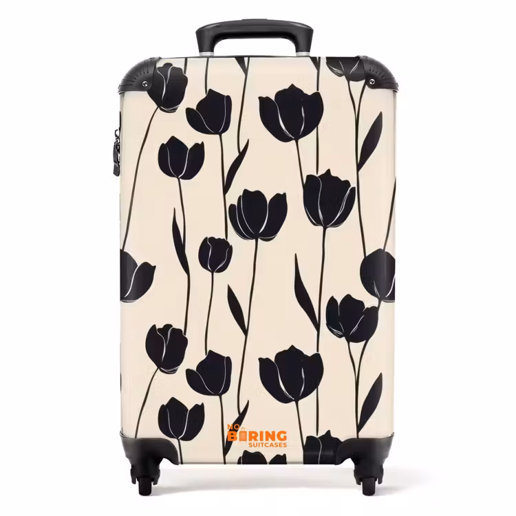 Koffer - Tulpen - Patroon - Zwart — 1