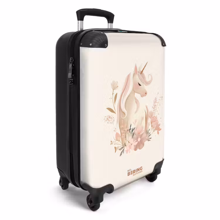 Koffer - Eenhoorn tussen bloemen in roze pastel kleuren — 2