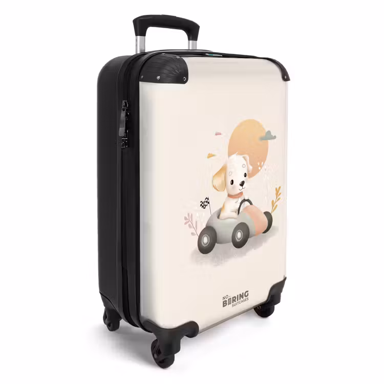 Koffer - Puppy in een raceauto in beige kleuren — 2