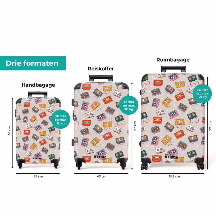 Koffer - Retro disco cassettes patroon diverse kleuren — 8