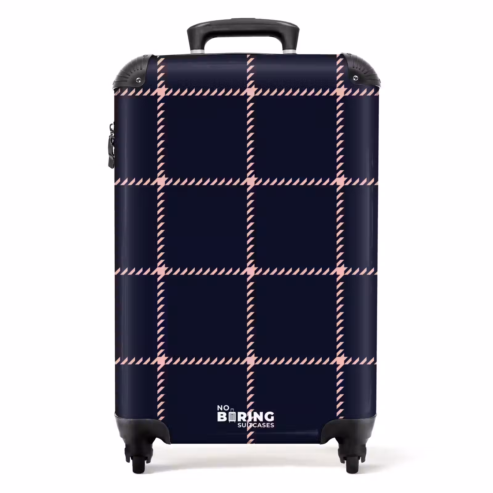 Koffer - Donkerblauw ruitpatroon met roze visgraatlijnen — 1