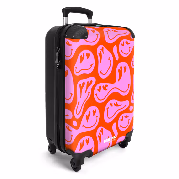 Koffer - Abstracte smileyfiguren met hartogen op rood en roze — 2