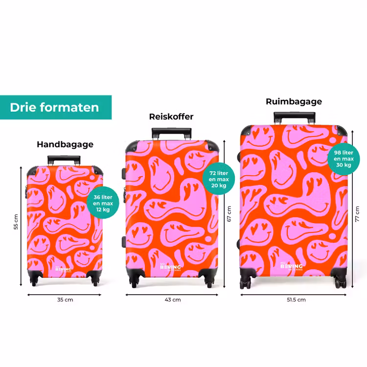 Koffer - Abstracte smileyfiguren met hartogen op rood en roze — 3