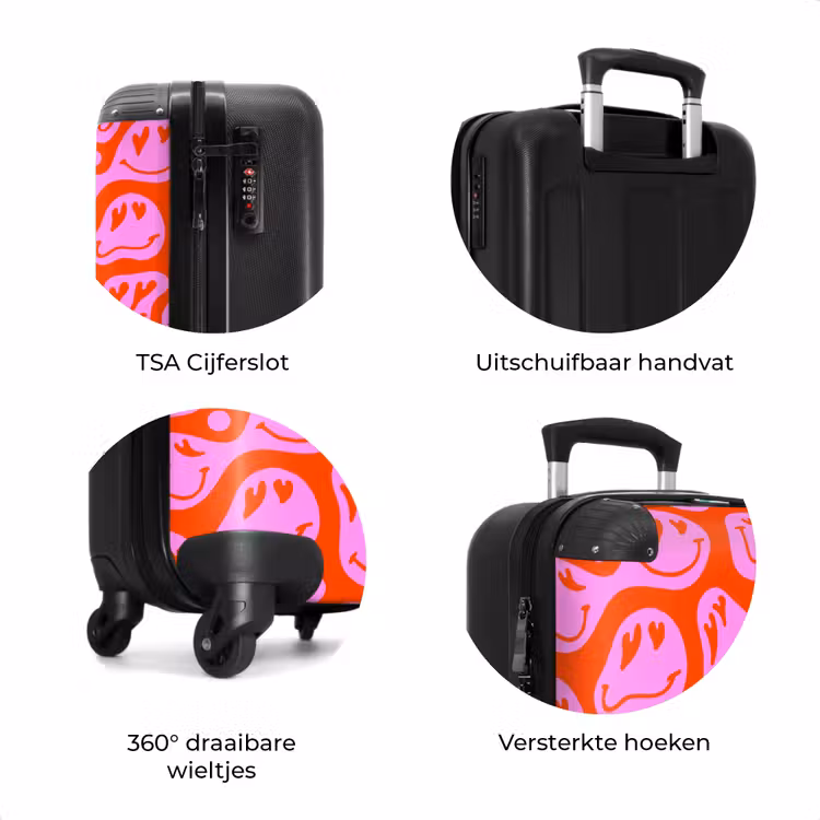 Koffer - Abstracte smileyfiguren met hartogen op rood en roze — 8