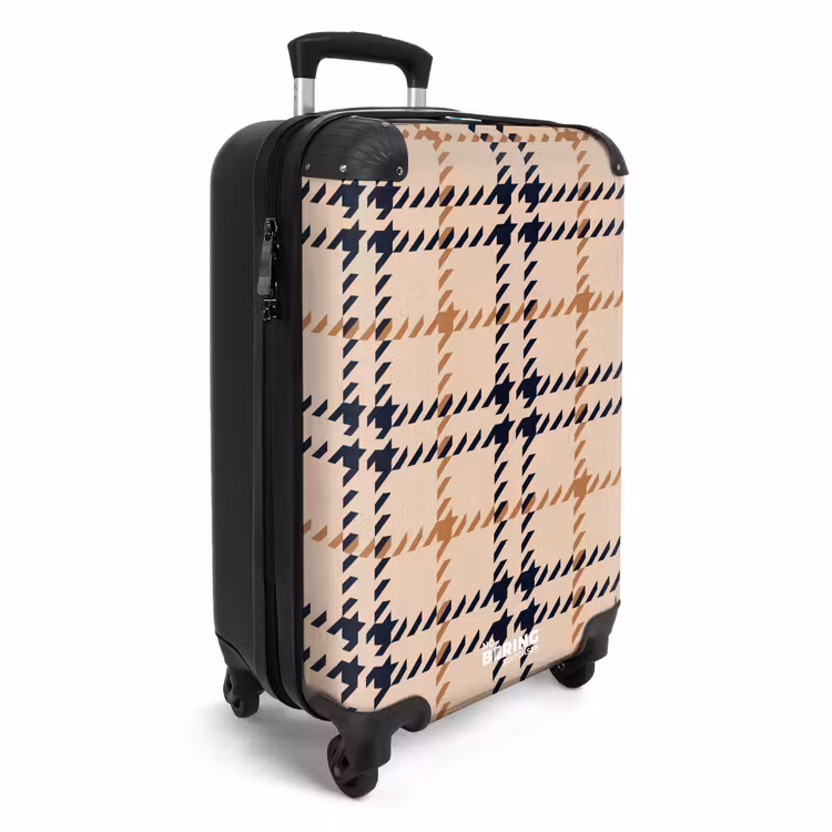 Koffer - Beige ruitpatroon met visgraatlijnen in zwart en bruin — 2