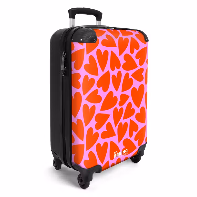 Koffer - Dicht patroon van rode harten op roze achtergrond — 2